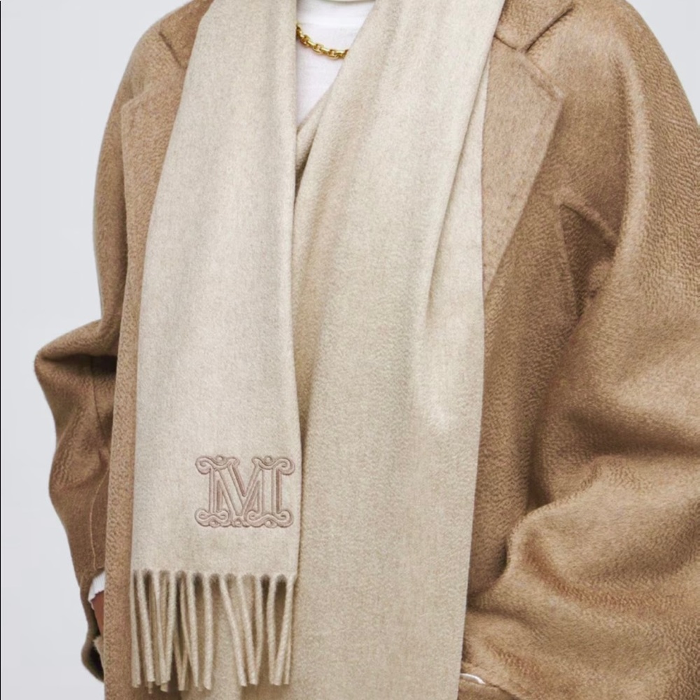 Max Mara Cashmere Taupe Fringe Scarf